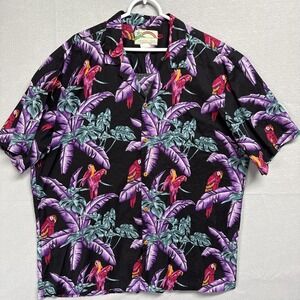 Vintage Paradise Found Magnum PI Jungle Bird Hawaiian Aloha Shirt Men 1XL Black